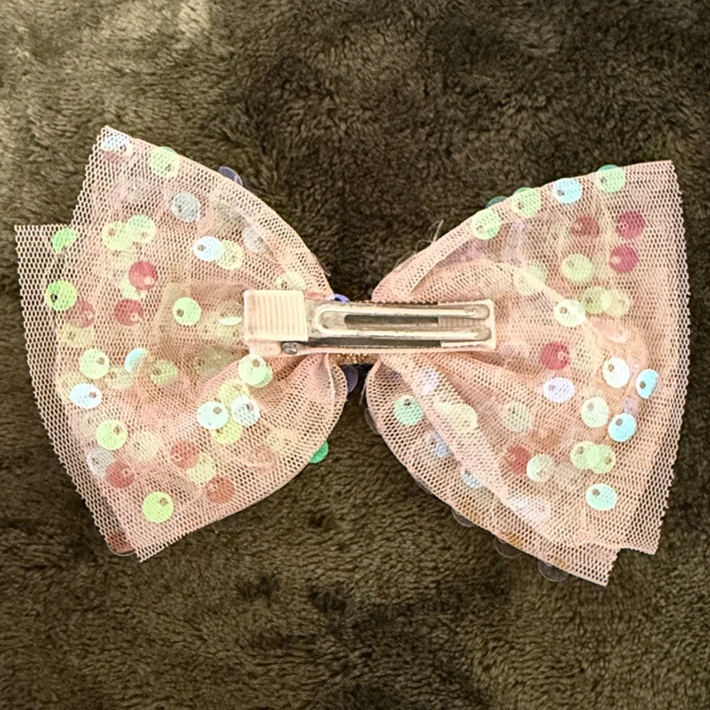 Sequin Pink Bow with Gold Center